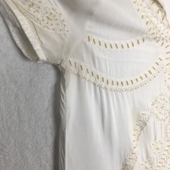 RUFF HEWN GREY Embroidered Beaded Boho Tunic Women's XL Ivory V-Neck Top India - Picture 10 of 11